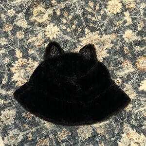 Black Fuzzy Hat with Cat Ears